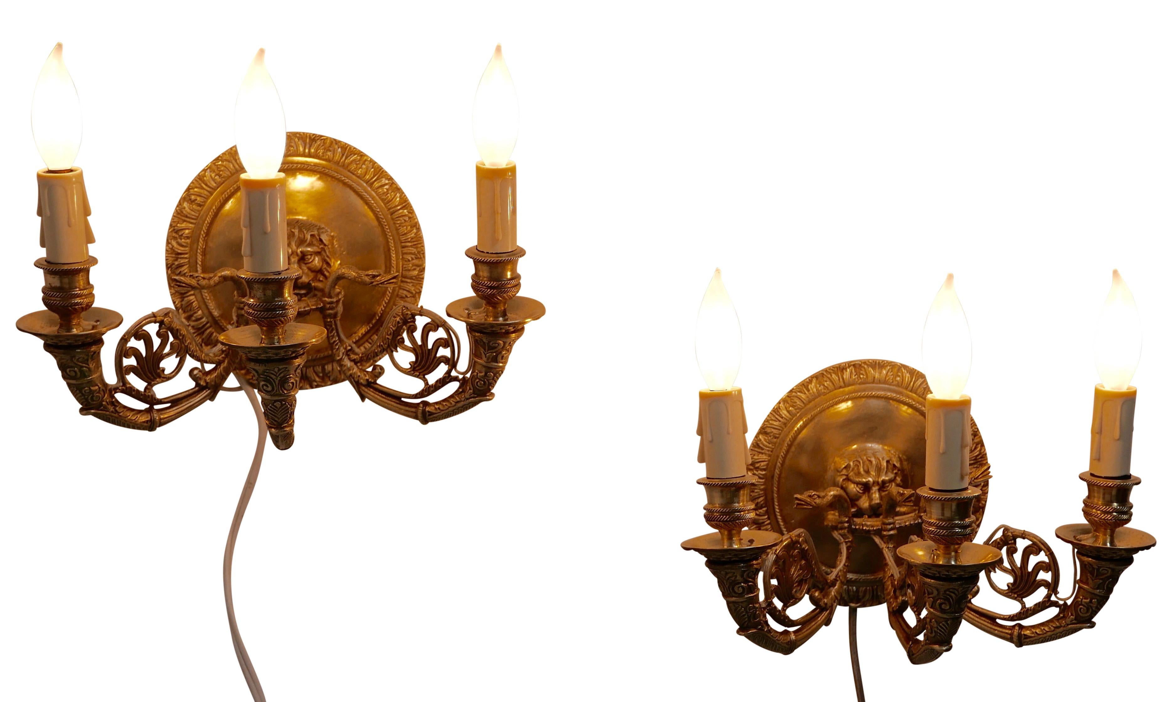 Pair of French Empire Brass Sconces, Early 19th Century For Sale 6