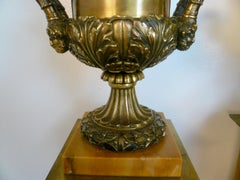 Pair French Empire Bronze and Marble Campana Form Urns