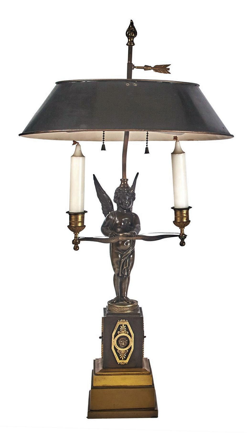 Gilt Pair French Empire Bronze Bouillotte Lamps