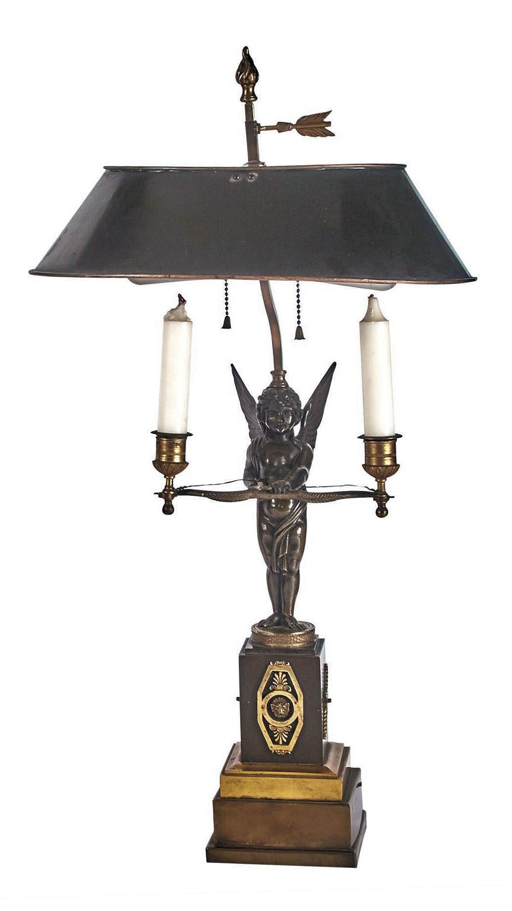 Pair French Empire Bronze Bouillotte Lamps In Good Condition In New York, NY