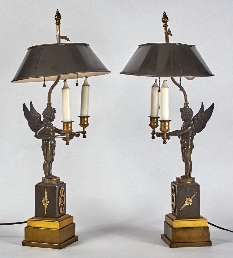 Pair French Empire Bronze Bouillotte Lamps 1