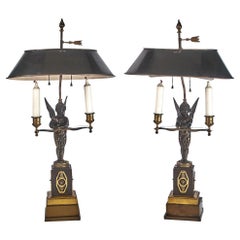 Pair French Empire Bronze Bouillotte Lamps