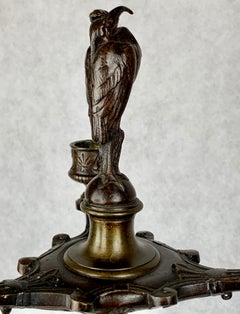 French Empire Patinated Bronze Tripod Candelabras, Lion's Paw Feet, 19th c.