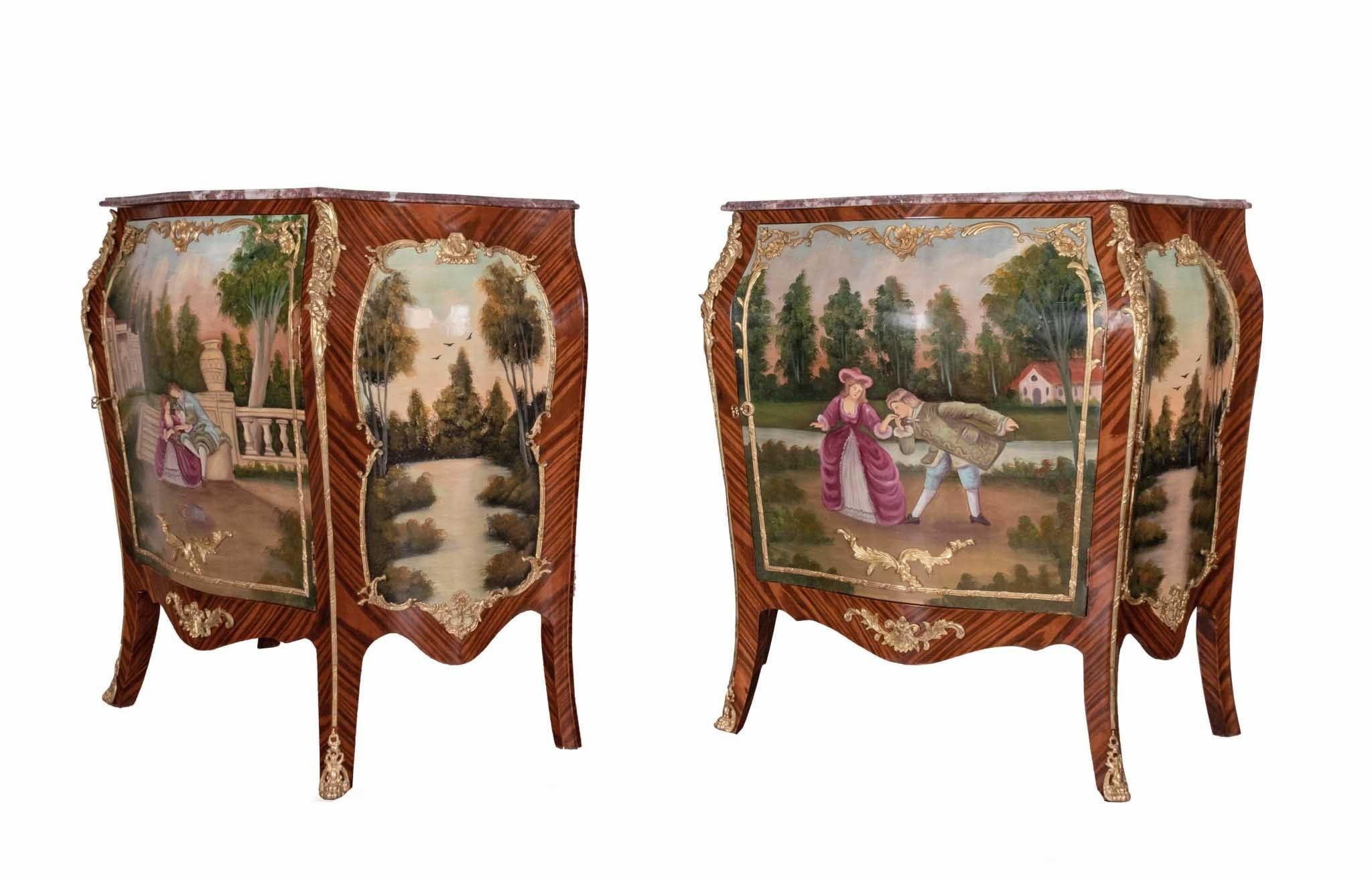 Coppia di armadi impero francesi - Commodes Vernis Martin dipinti in vendita 4