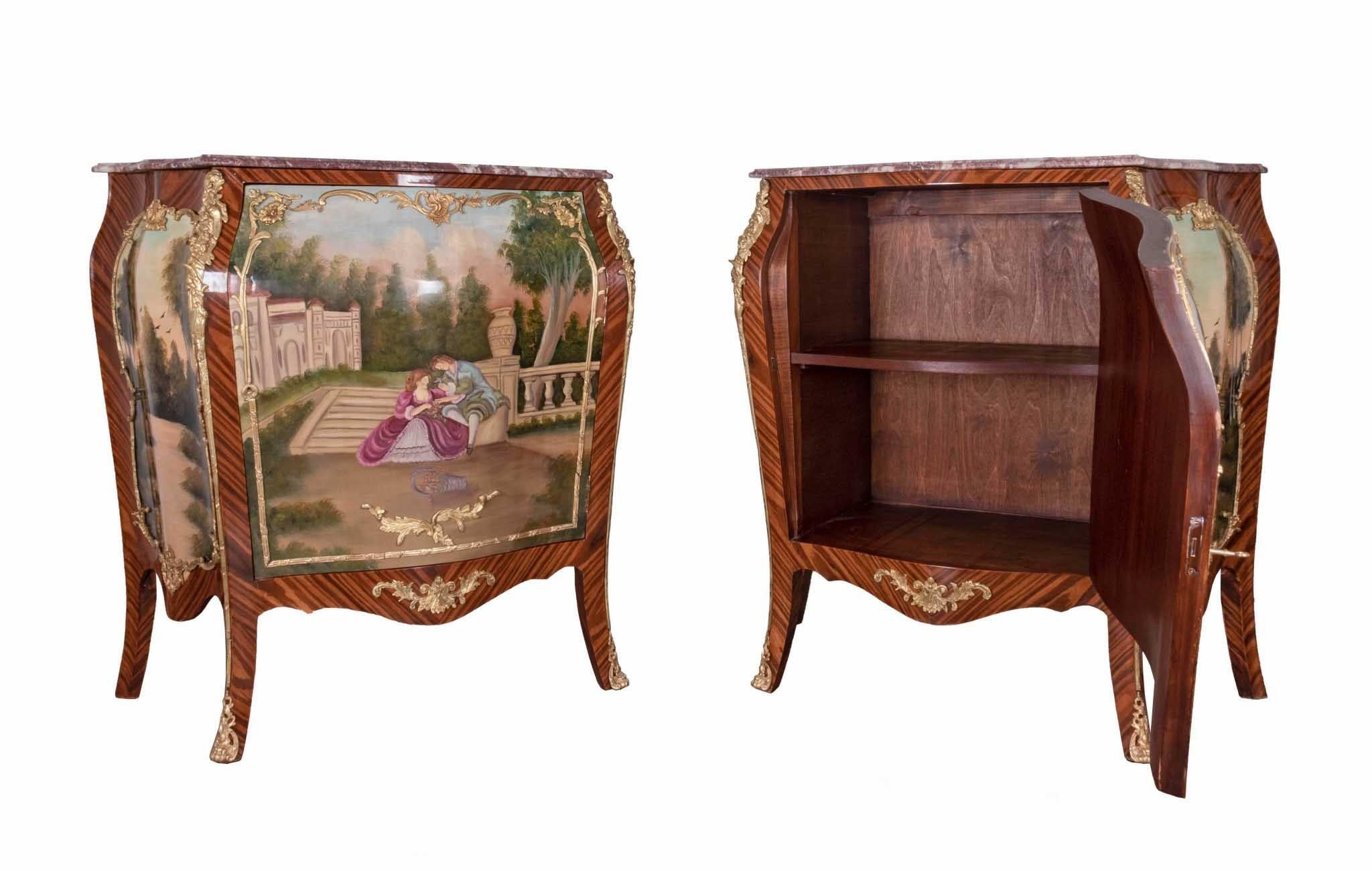 Coppia di armadi impero francesi - Commodes Vernis Martin dipinti in vendita 2