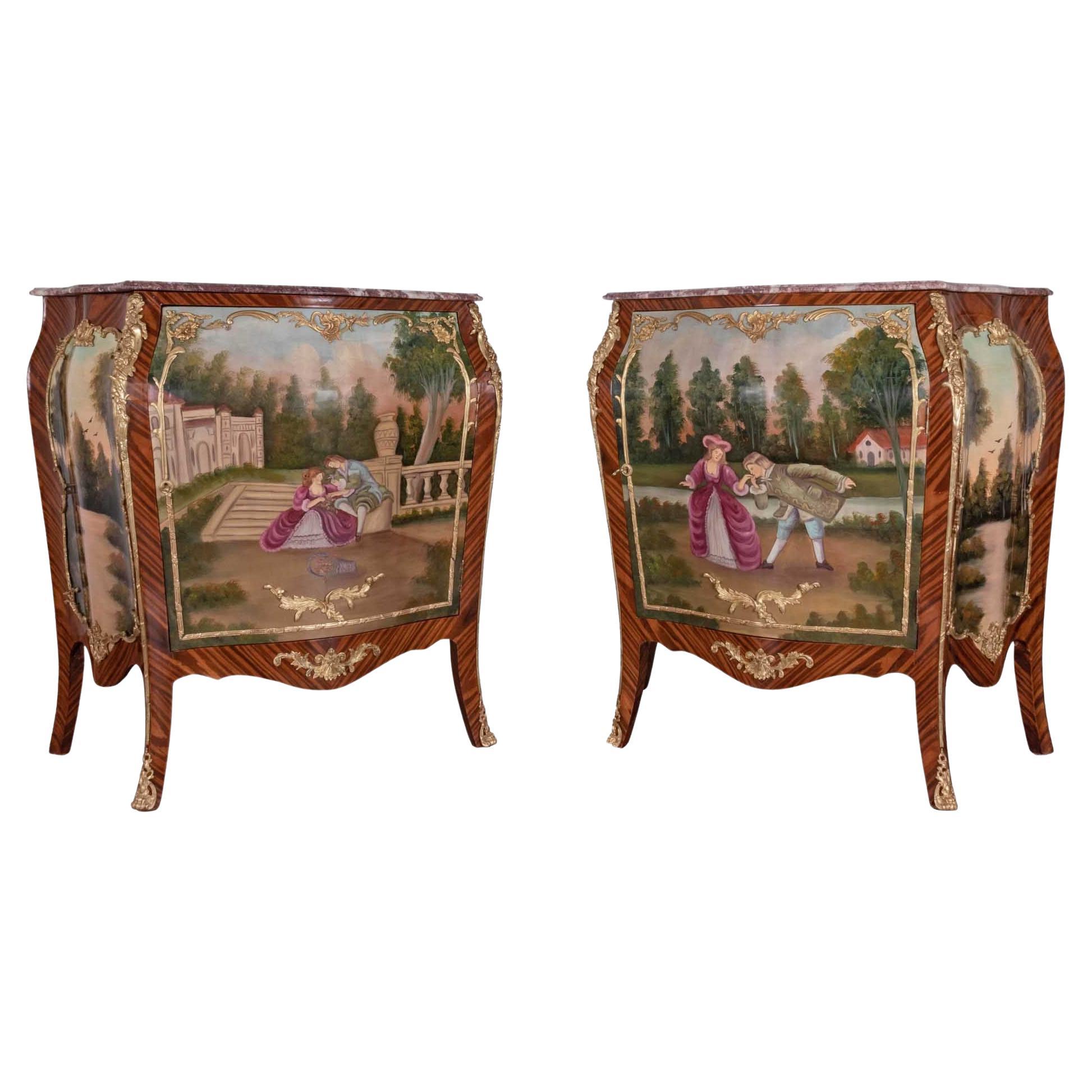 Paire d'armoires Empire françaises - Commodes peintes Vernis Martin
