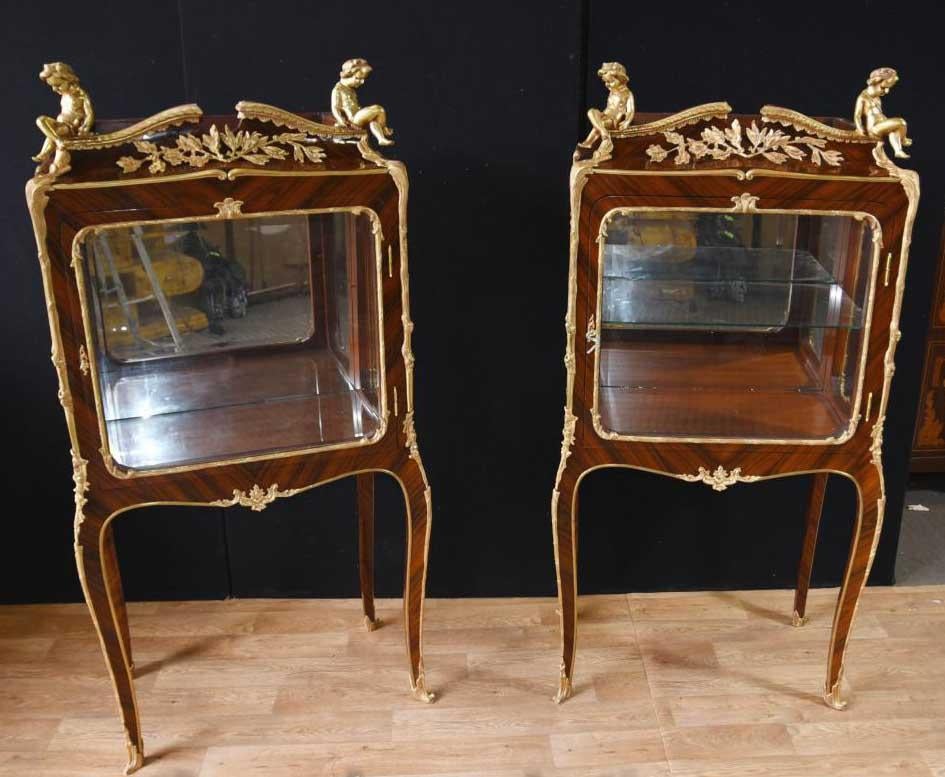 - Pair of extremely elegant Louis XV style glass fronted display cabinets
- Love the shape and design to this high end pair
- Can sell as a single cabinet if you don't require a pair, just let us know
- Large squared cabinet with mirrored