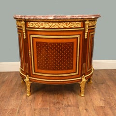 Pair French Empire Demi Lune Commodes Marquetry Cabinets Gilt