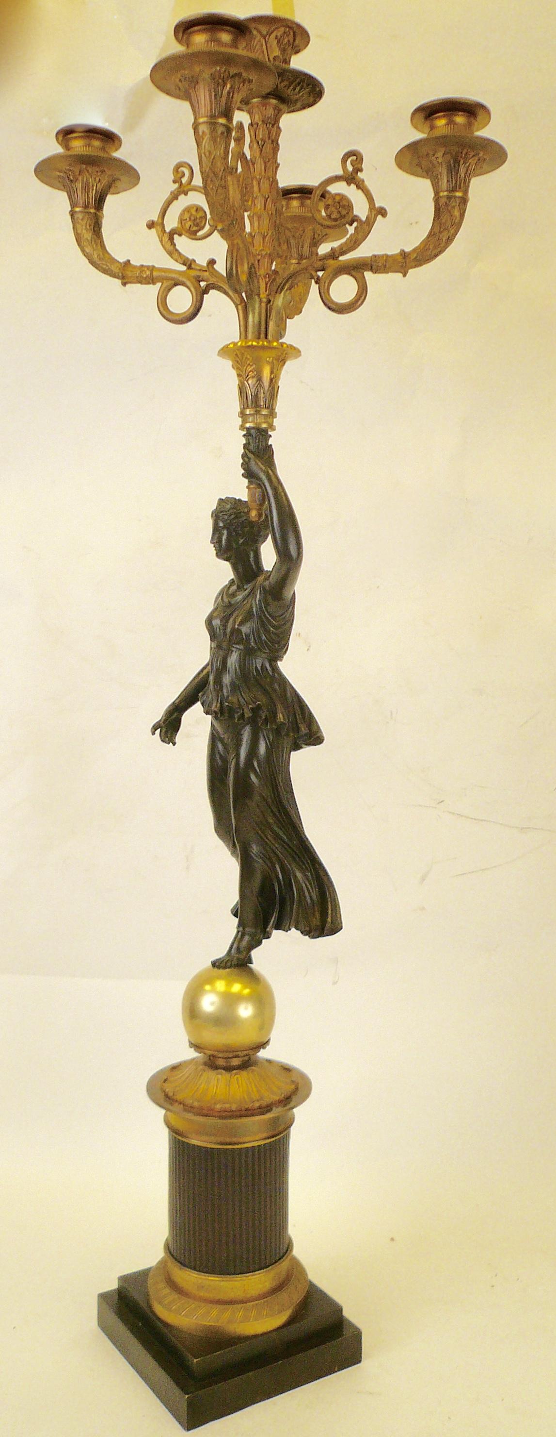 Pair of French Empire Figural Bronze Candelabra by Claude Francois Rabiat In Good Condition In Pittsburgh, PA
