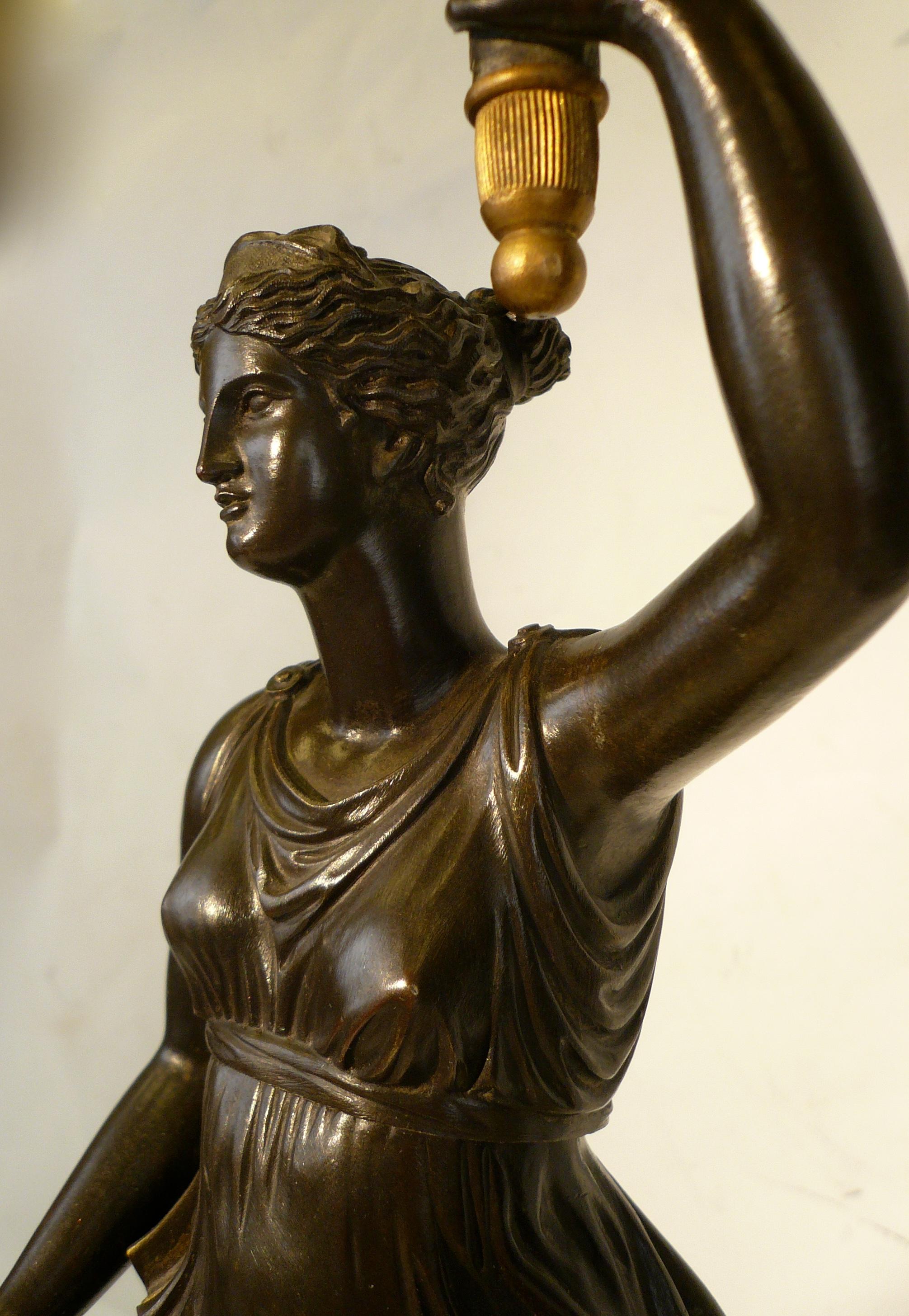 Pair of French Empire Figural Bronze Candelabra by Claude Francois Rabiat 1