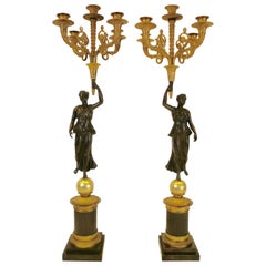 Pair of French Empire Figural Bronze Candelabra by Claude Francois Rabiat