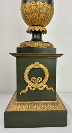Pair French Empire Gilt and Patinated Bronze Lamps