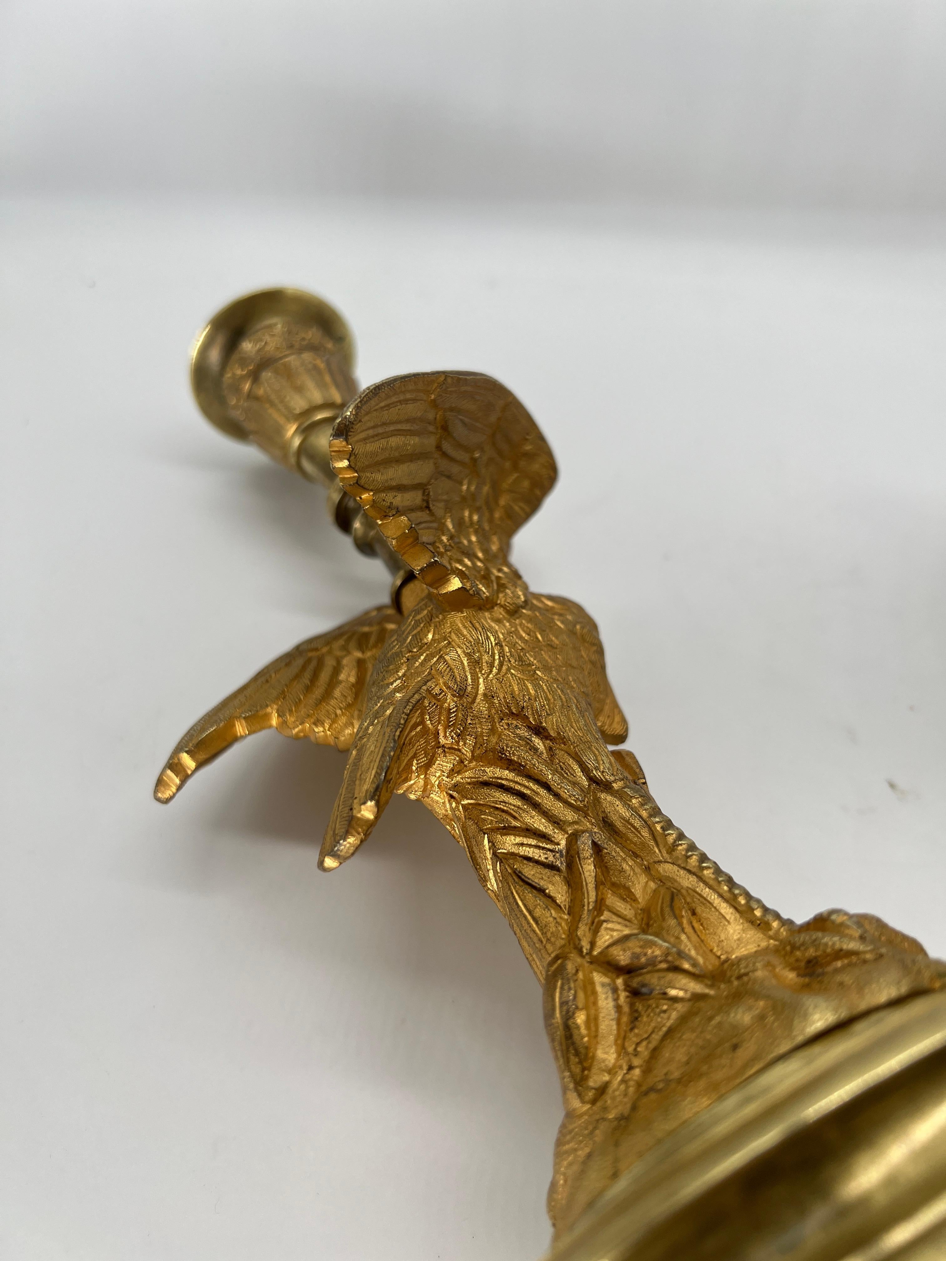 Pair, French Empire Gilt Bronze Crane Motif Candlesticks Circa 1815 For Sale 8