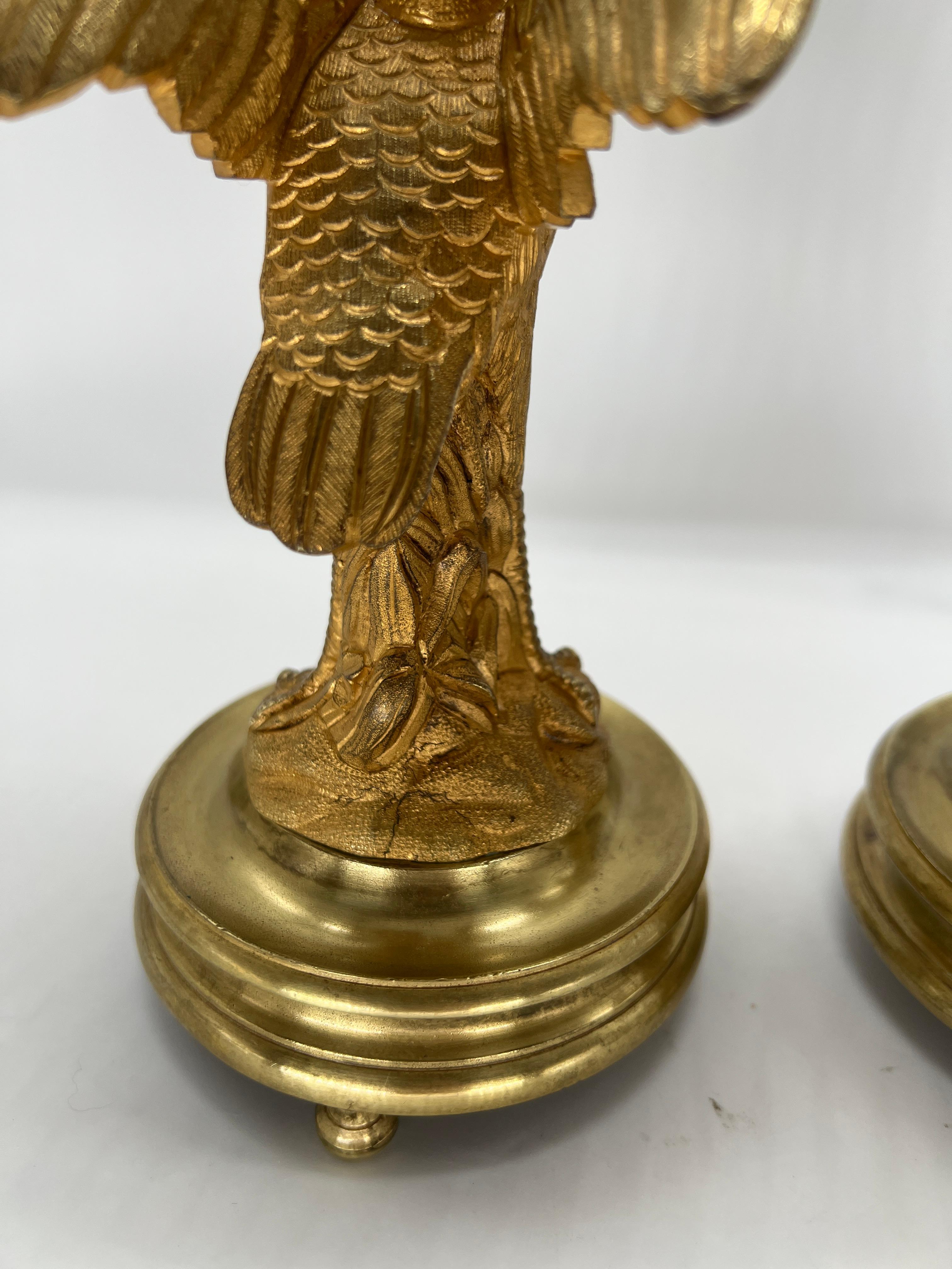 Pair, French Empire Gilt Bronze Crane Motif Candlesticks Circa 1815 For Sale 2