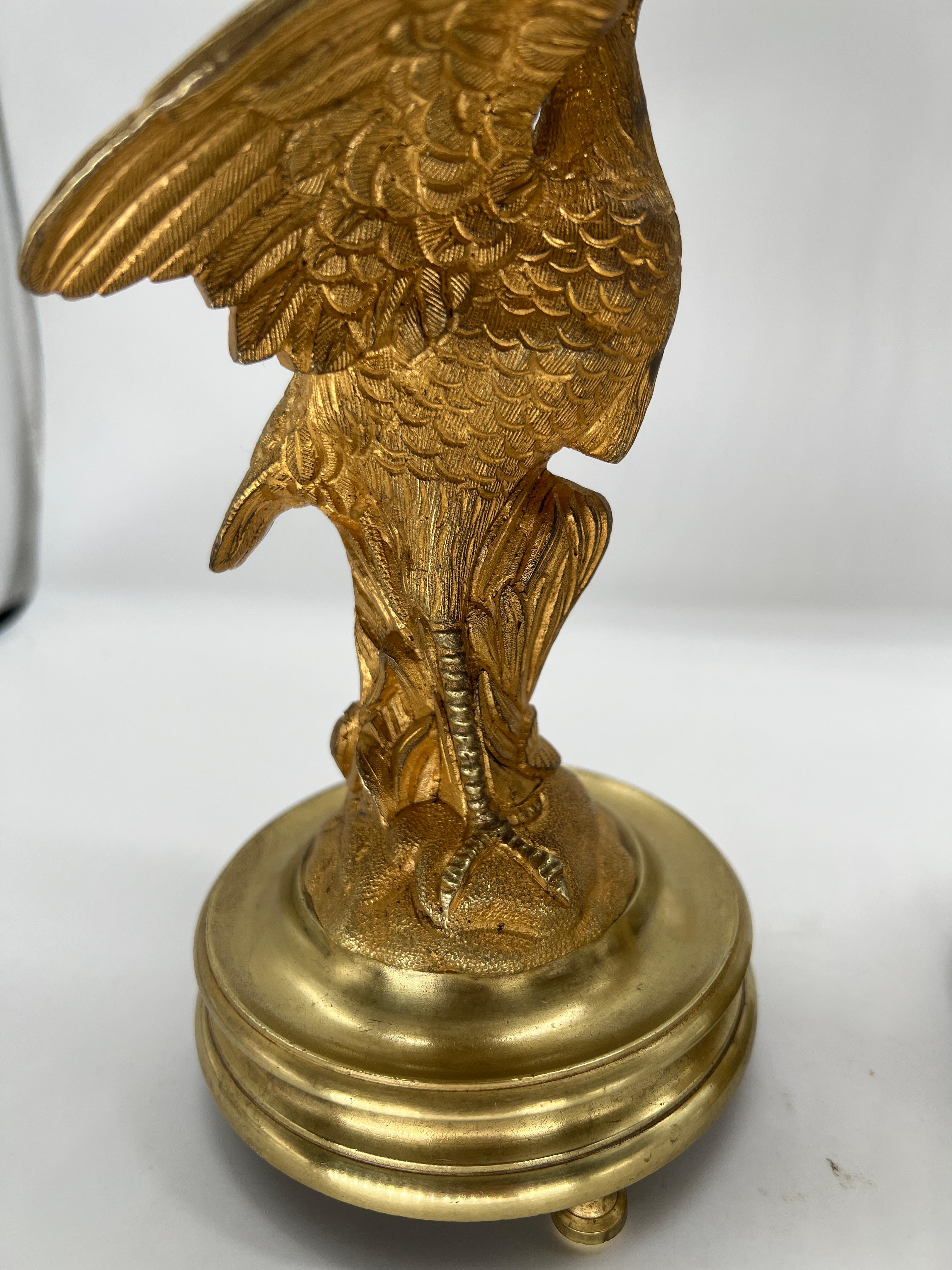 Pair, French Empire Gilt Bronze Crane Motif Candlesticks Circa 1815 For Sale 4