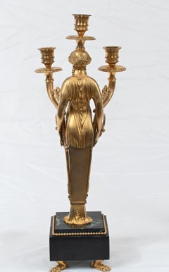 Pair French Empire Ormolu Marble Candelabras Candle Sticks