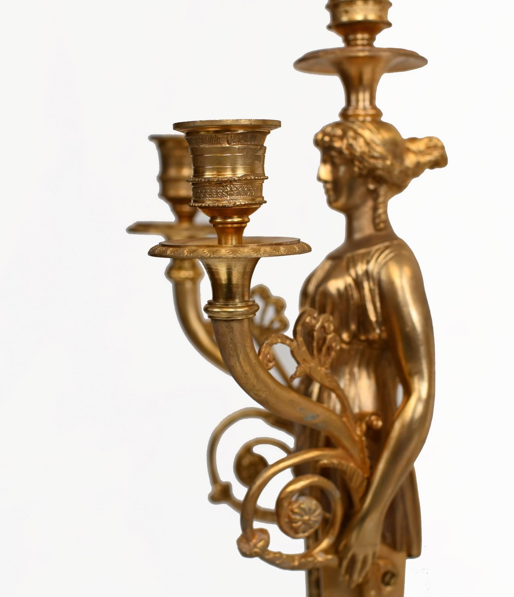 Pair of French Empire Ormolu Marble Candelabras Candle Sticks For Sale 1