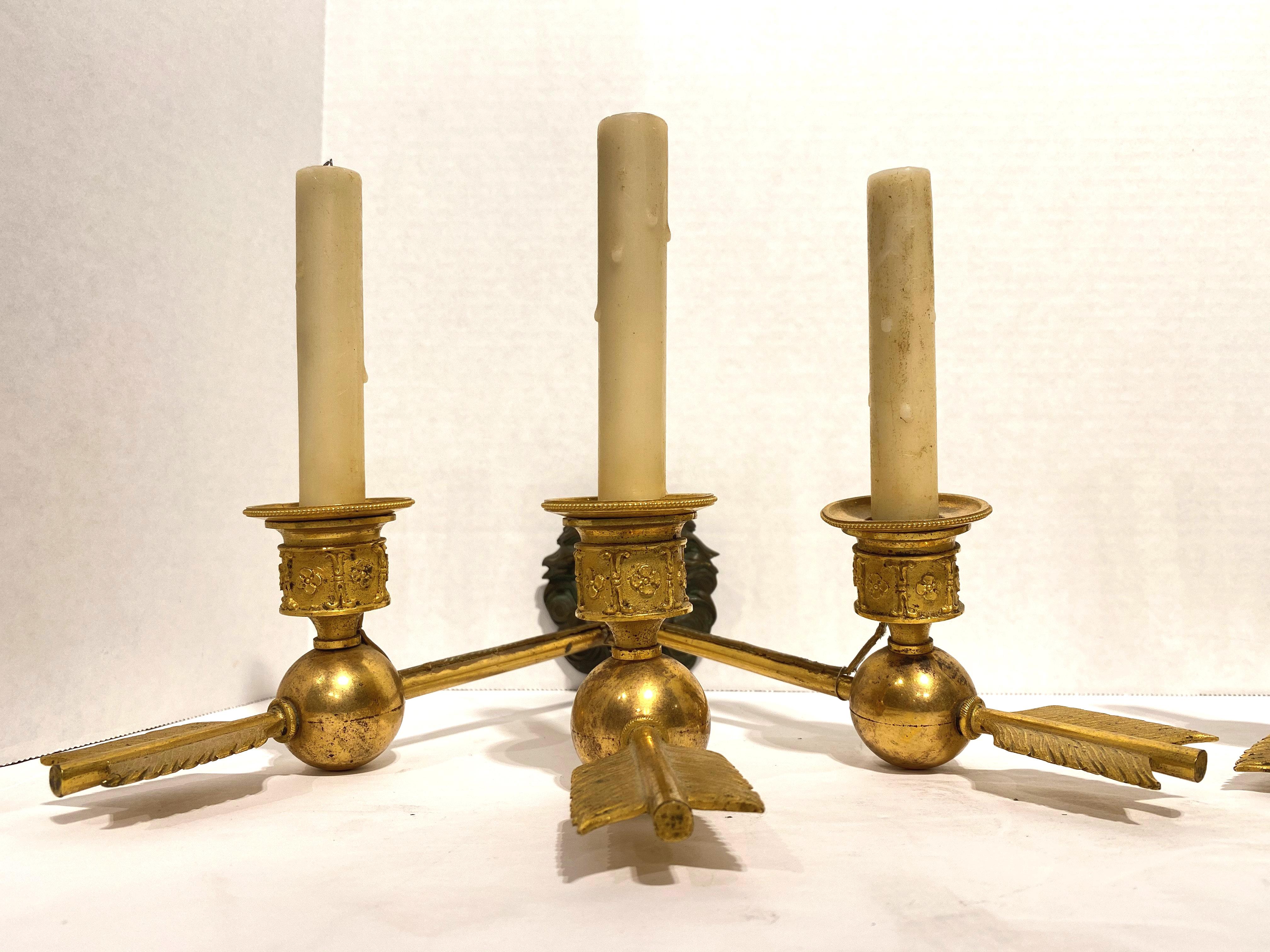 Pair of French Empire Period Arrow Form Gilt Bronze Sconces 7