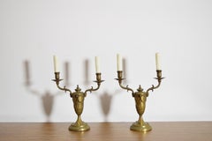 Pair French Empire Period Cast Brass 2-Light Candelabrum, electrified, ca. 1800