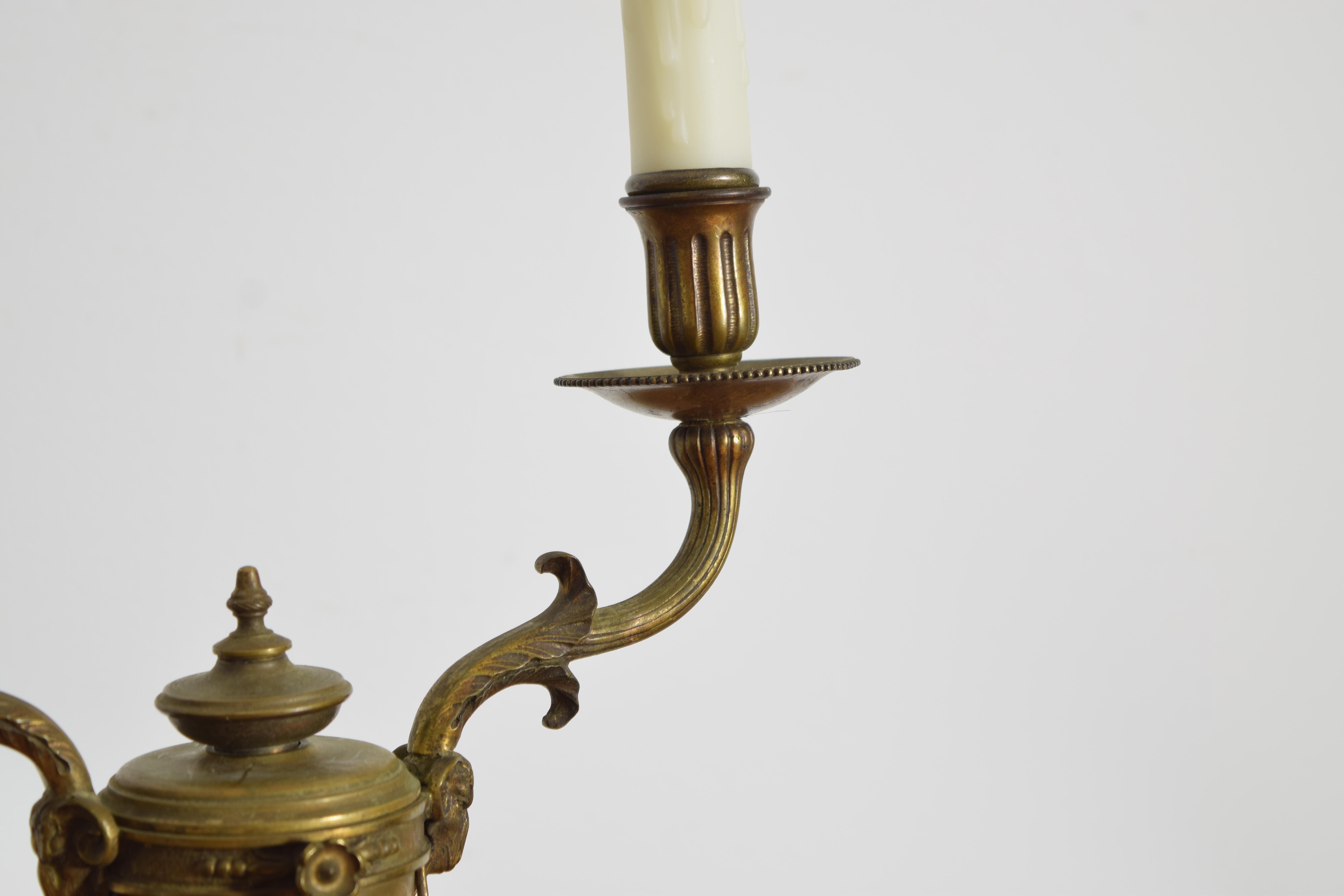 Pair French Empire Period Cast Brass 2-Light Candelabrum, electrified, ca. 1800 For Sale 1