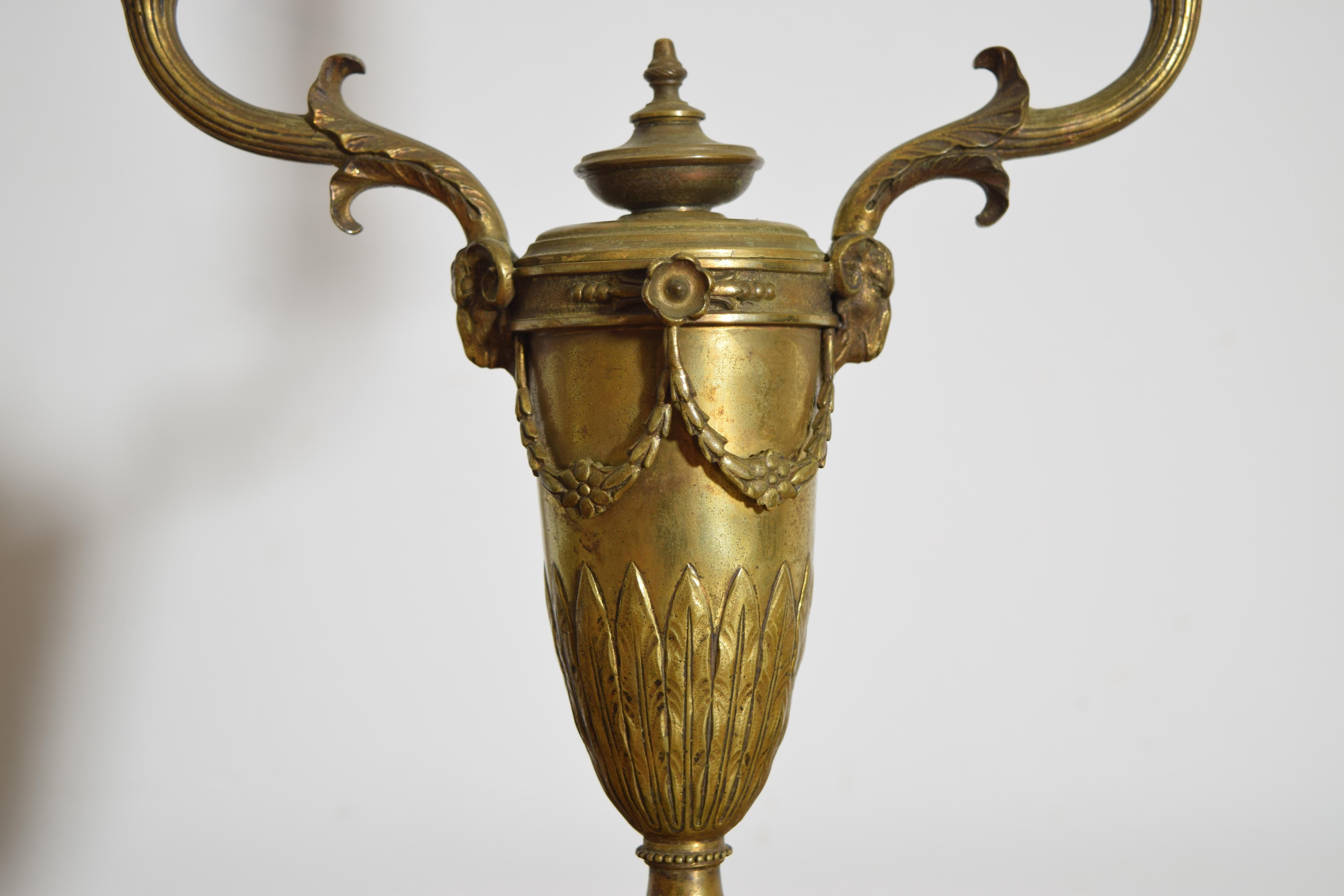 Pair French Empire Period Cast Brass 2-Light Candelabrum, electrified, ca. 1800 For Sale 2
