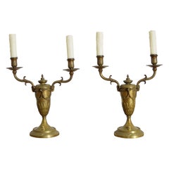Pair French Empire Period Cast Brass 2-Light Candelabrum, electrified, ca. 1800