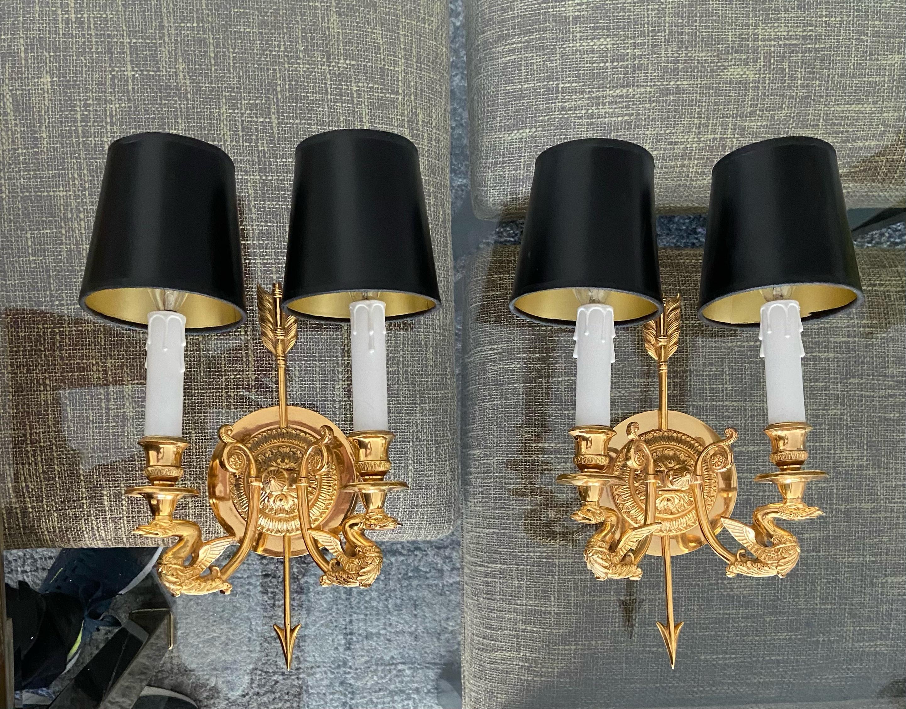 Pair of French Empire Style Arrow Swan Wall Sconces 9