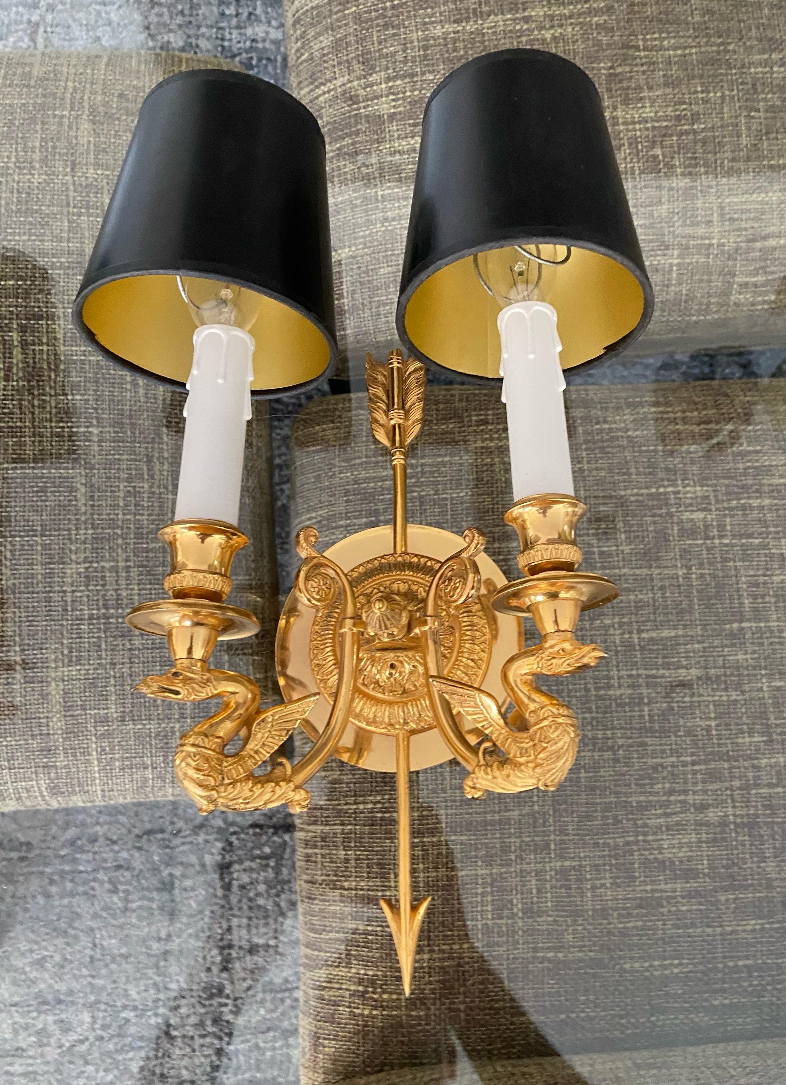 Pair of French Empire Style Arrow Swan Wall Sconces 10