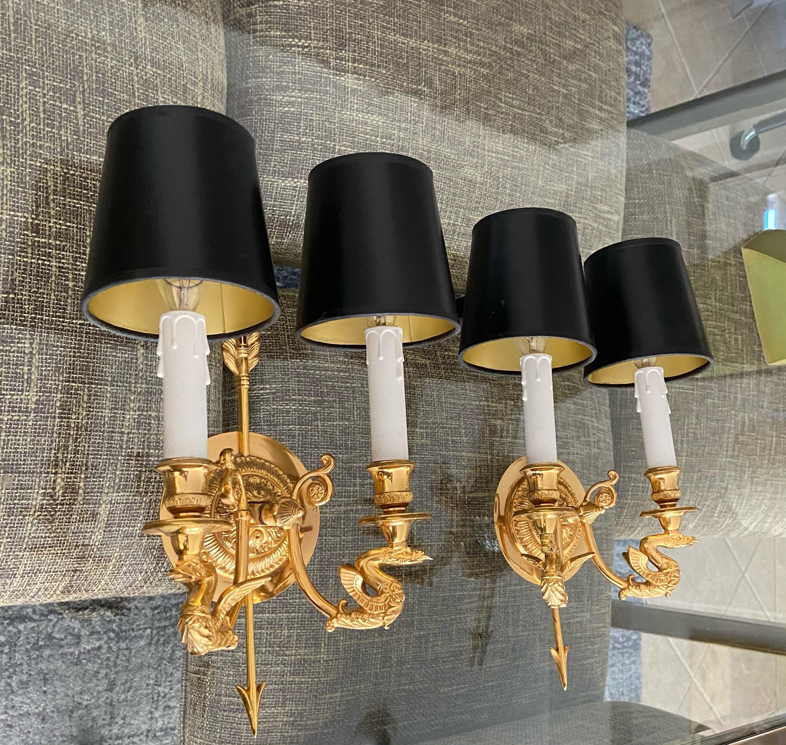 Pair of French Empire Style Arrow Swan Wall Sconces 11