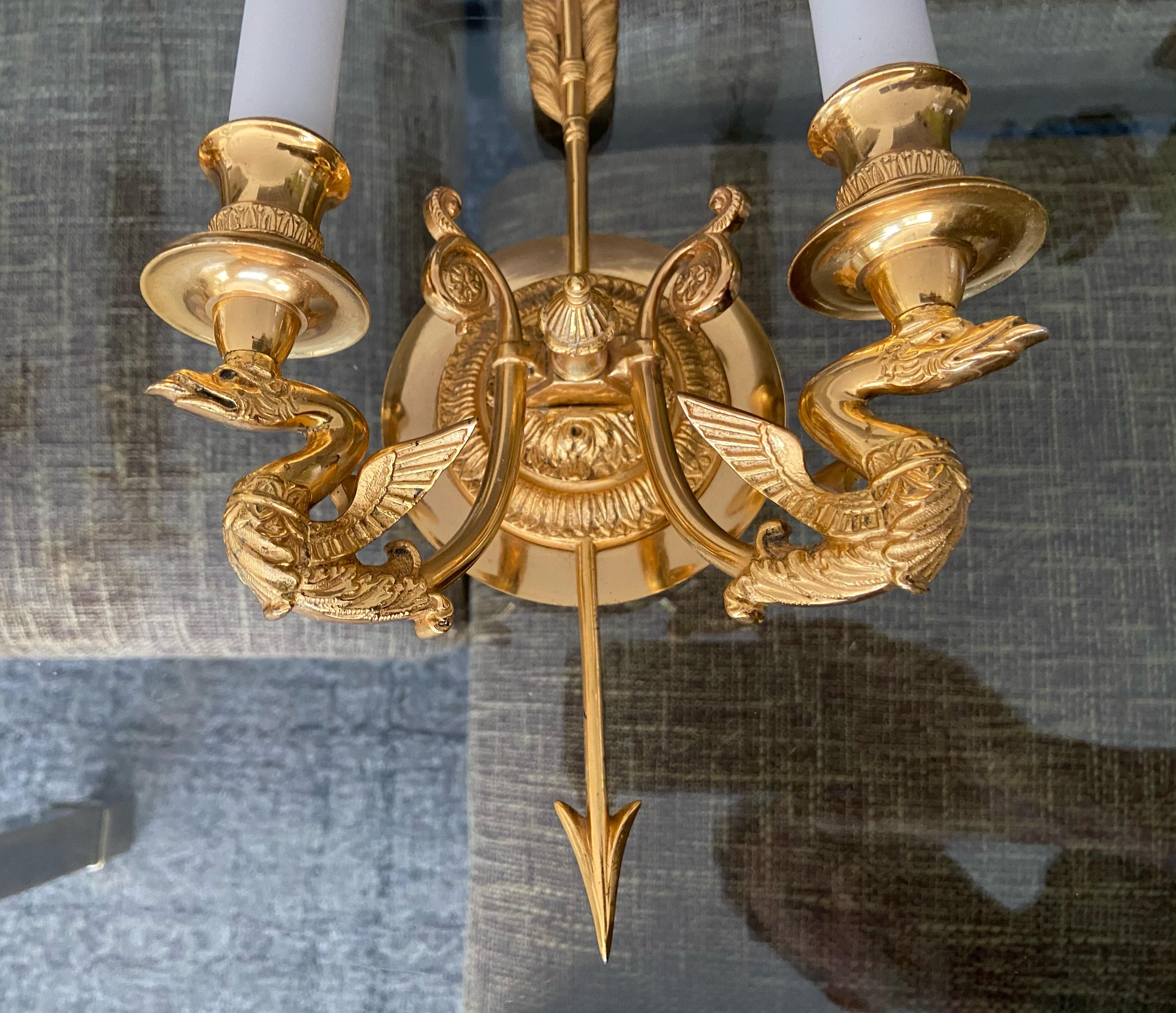 Pair of French Empire Style Arrow Swan Wall Sconces 1