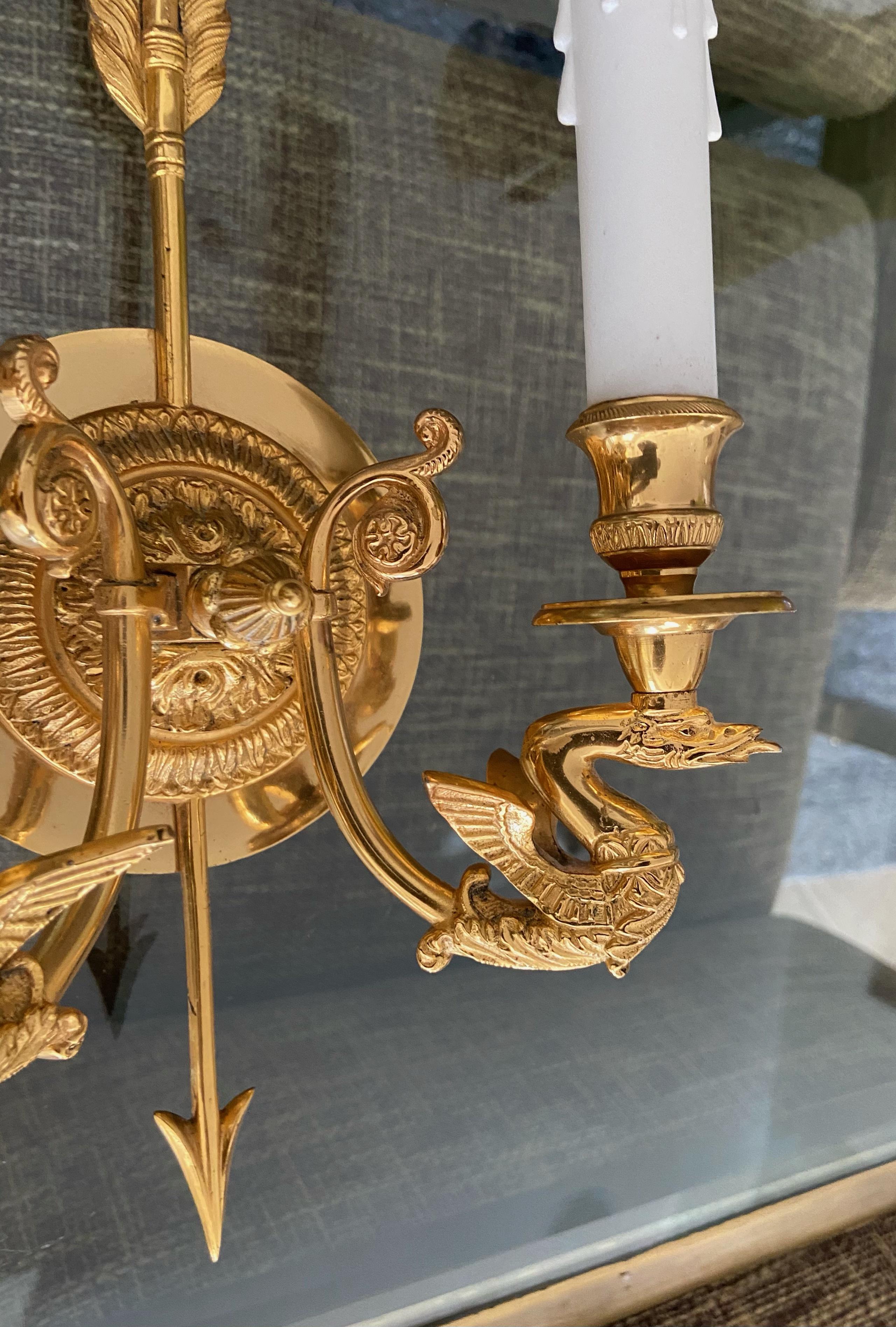 Pair of French Empire Style Arrow Swan Wall Sconces 2