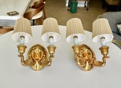 Pair French Empire Style Brass Swan Wall Sconces