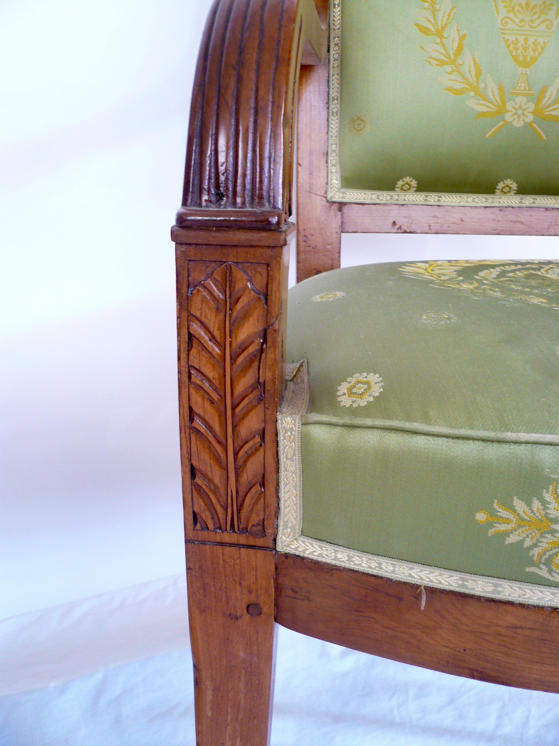 Pair of French Empire Style Carved Fruitwood Open Armchairs In Good Condition For Sale In Pittsburgh, PA