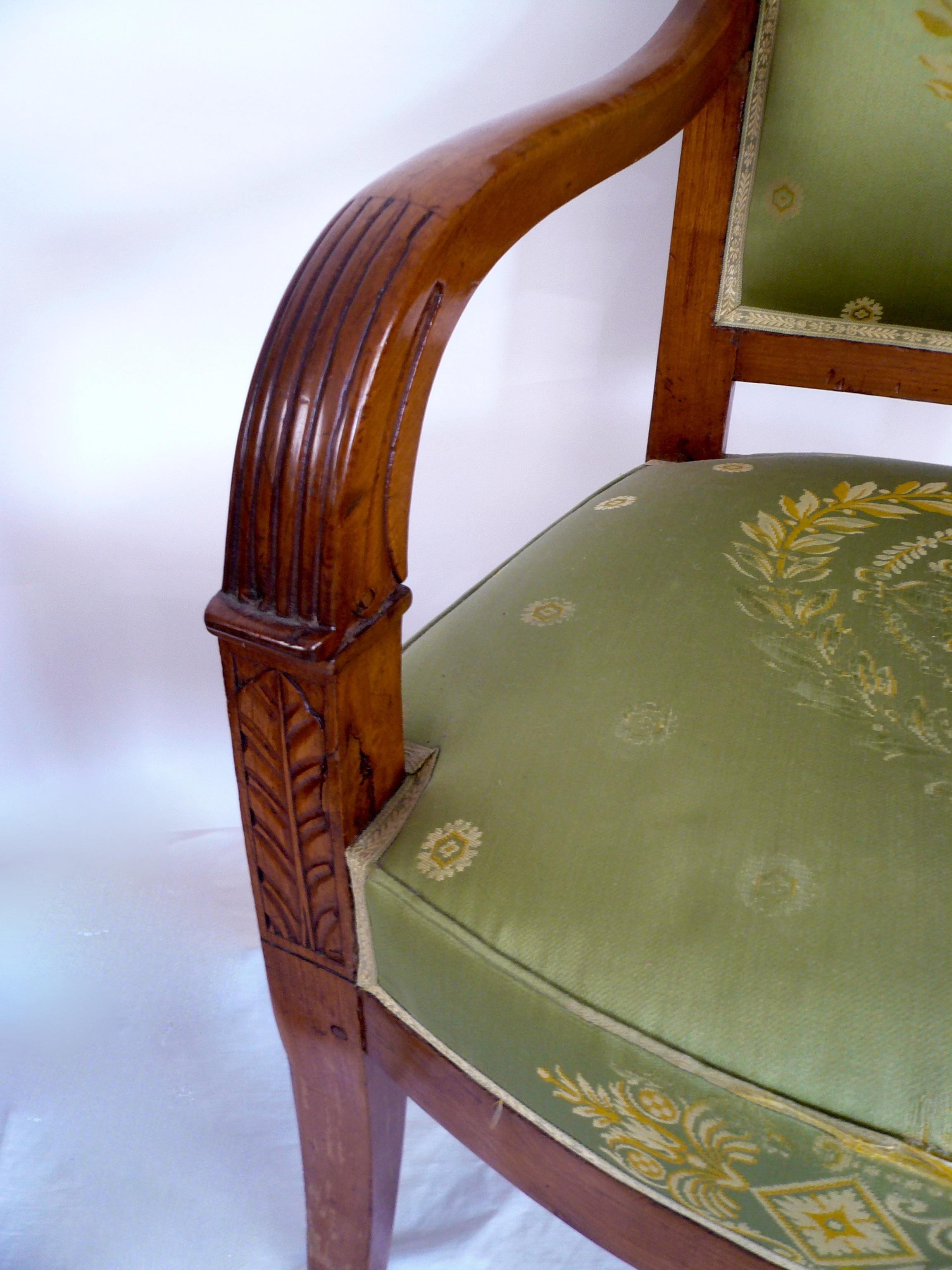 19th Century Pair of French Empire Style Carved Fruitwood Open Armchairs For Sale