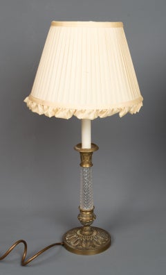 Pair French Empire Style Gilt and Cut Glass Candlestick Lamps
