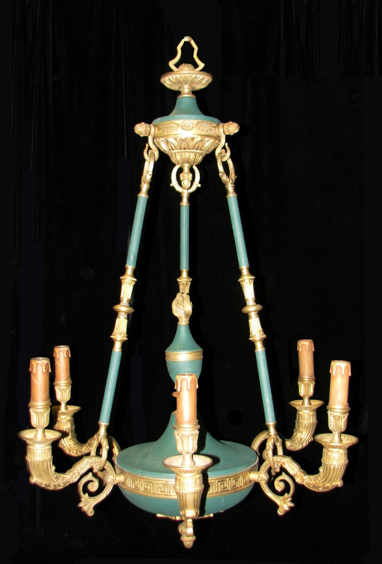 Pair French Empire Style Gilt Bronze Chandeliers In Good Condition In Cypress, CA
