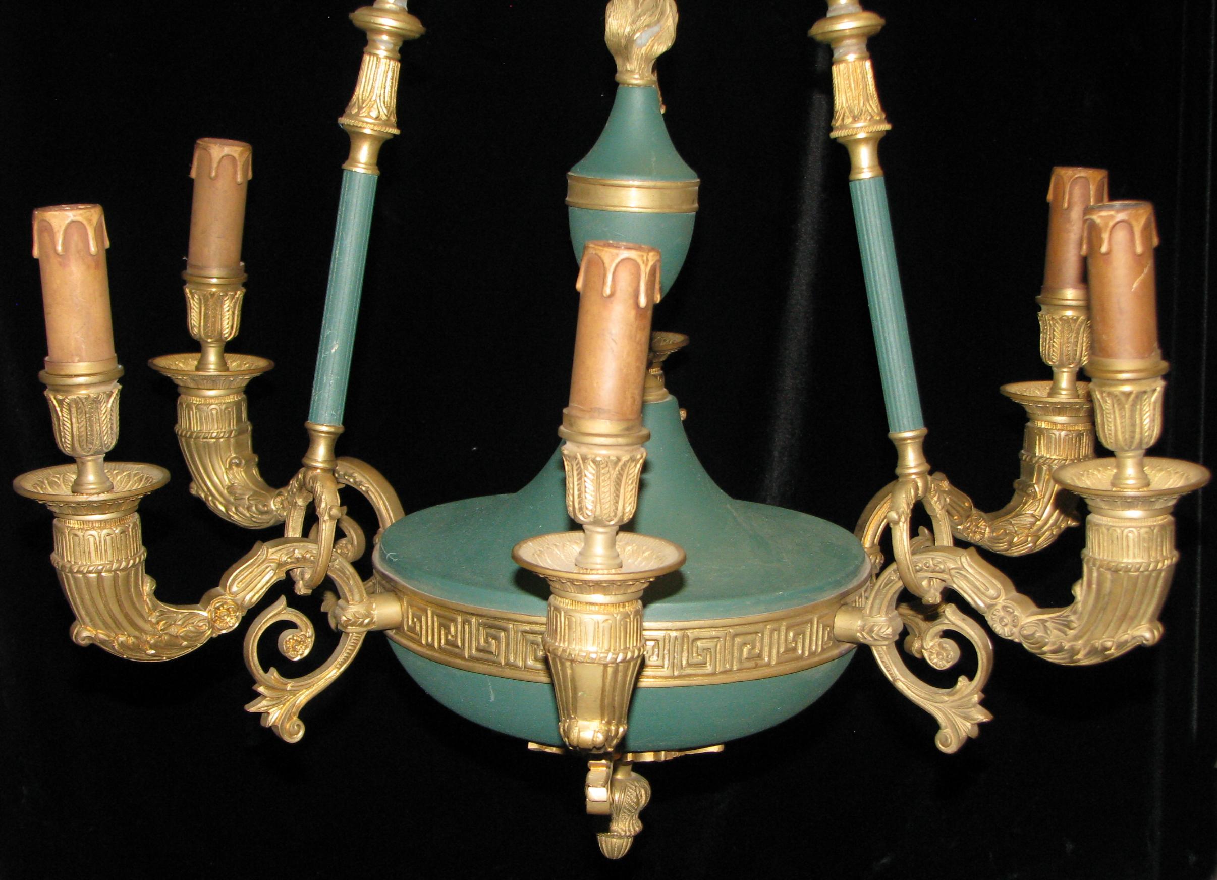 Pair French Empire Style Gilt Bronze Chandeliers 3