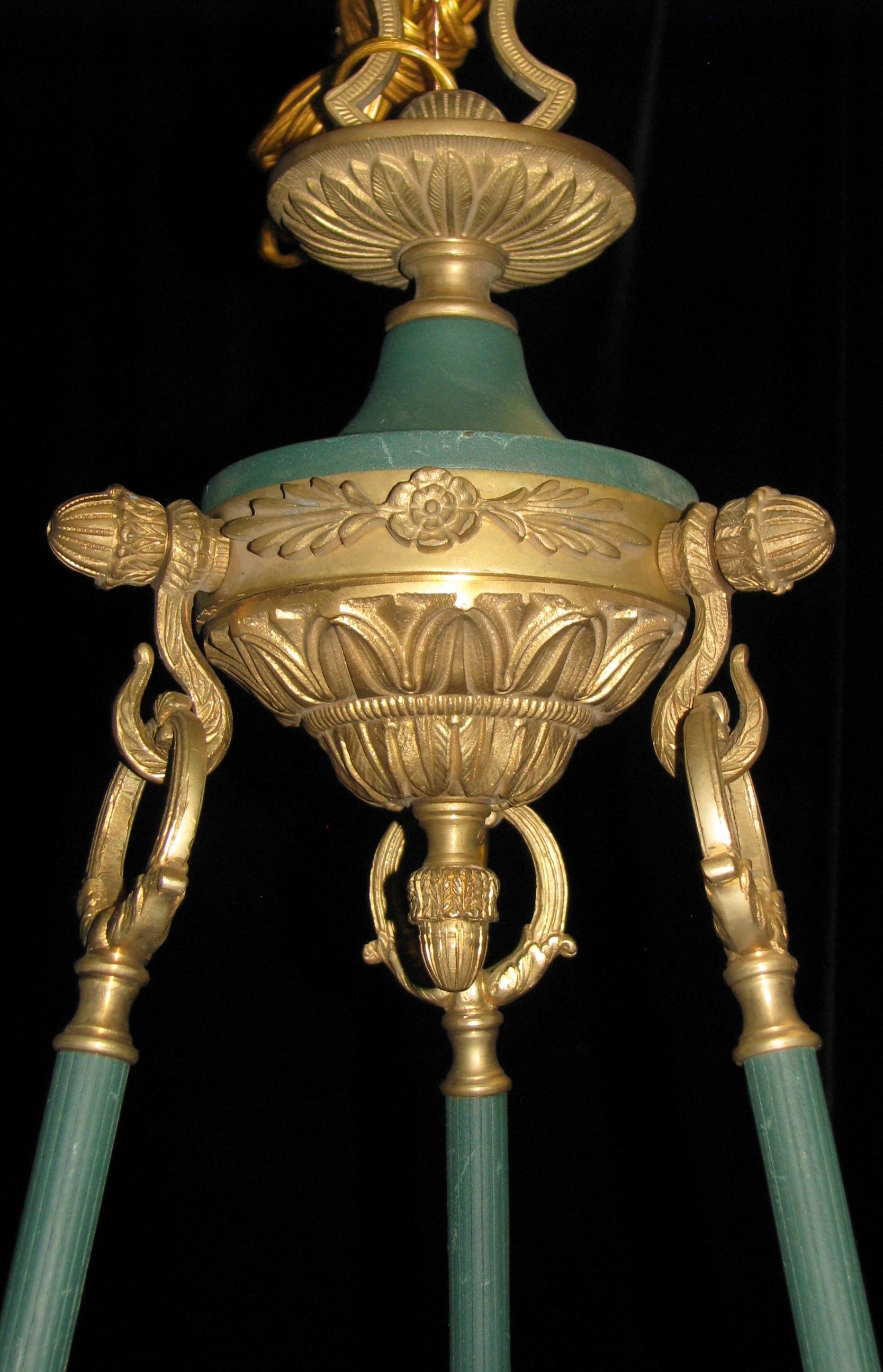 Pair French Empire Style Gilt Bronze Chandeliers 4