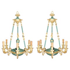 Pair French Empire Style Gilt Bronze Chandeliers