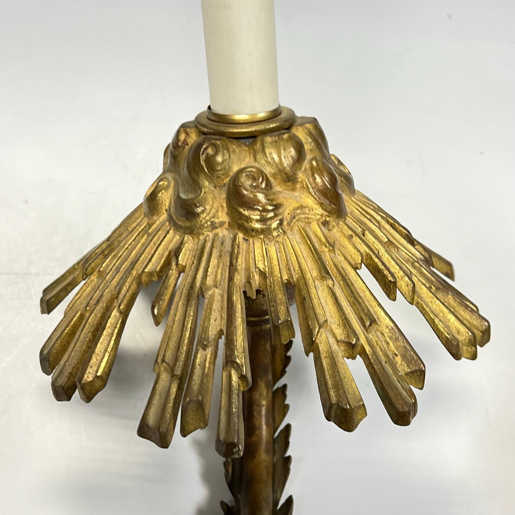 Pair French Empire Style Gilt Metal Sconces with Sunburst Motif For Sale 5