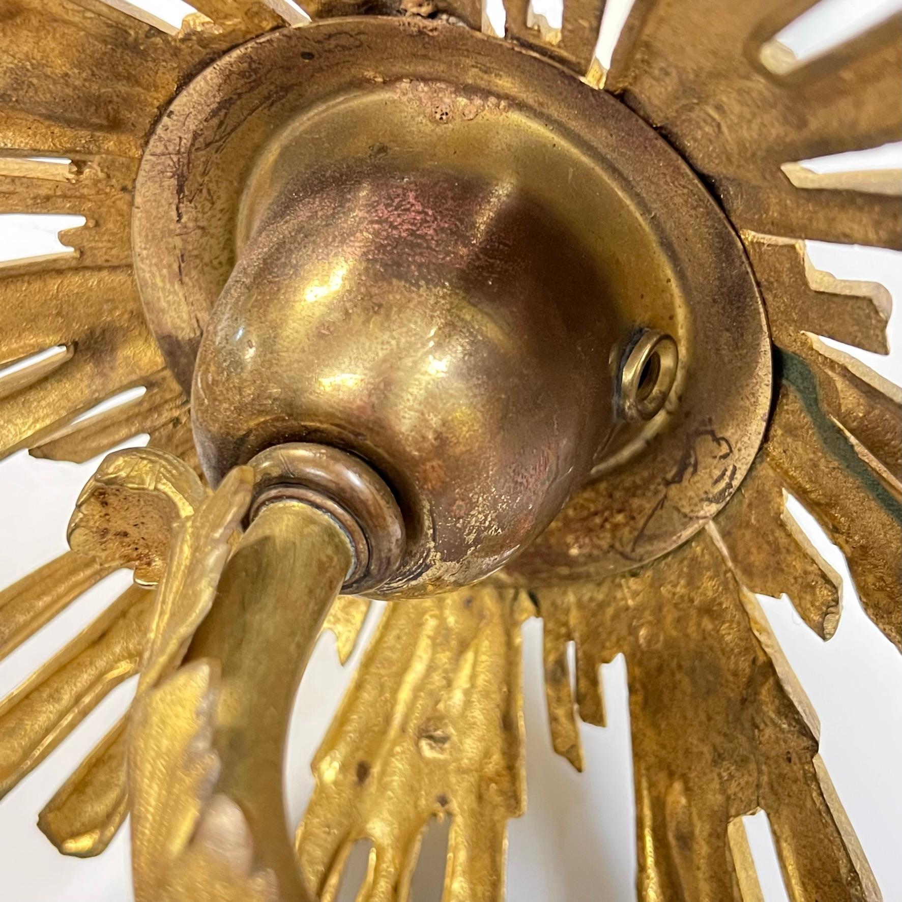 Pair French Empire Style Gilt Metal Sconces with Sunburst Motif For Sale 9