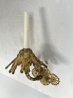Pair French Empire Style Gilt Metal Sconces with Sunburst Motif