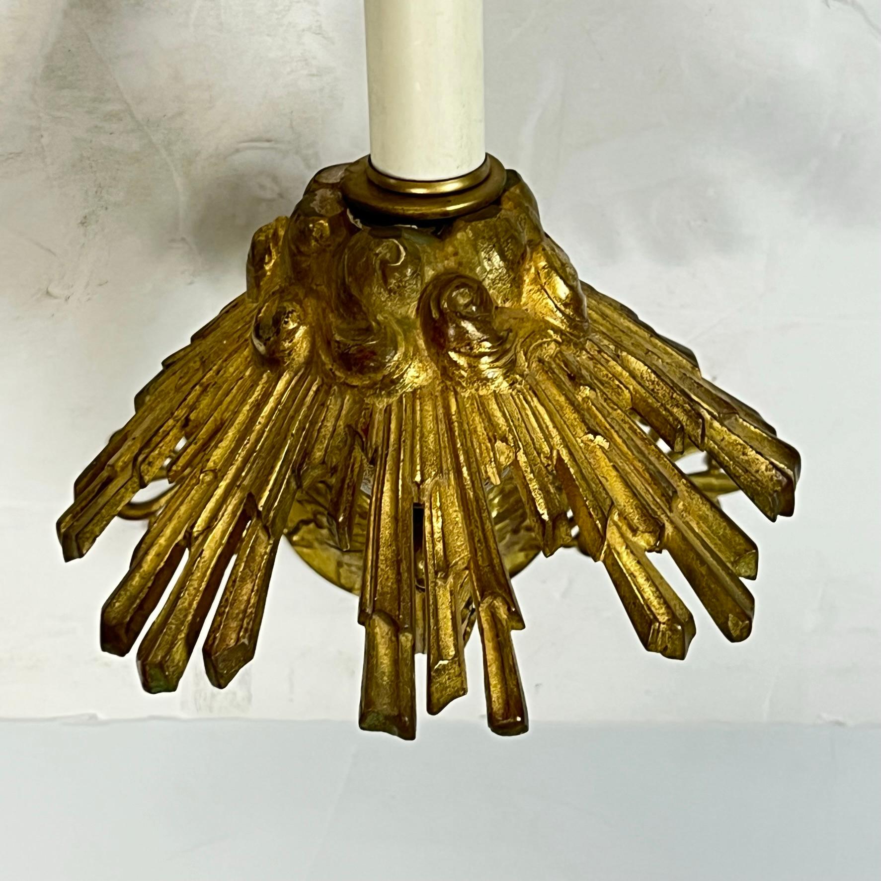 Pair French Empire Style Gilt Metal Sconces with Sunburst Motif For Sale 3