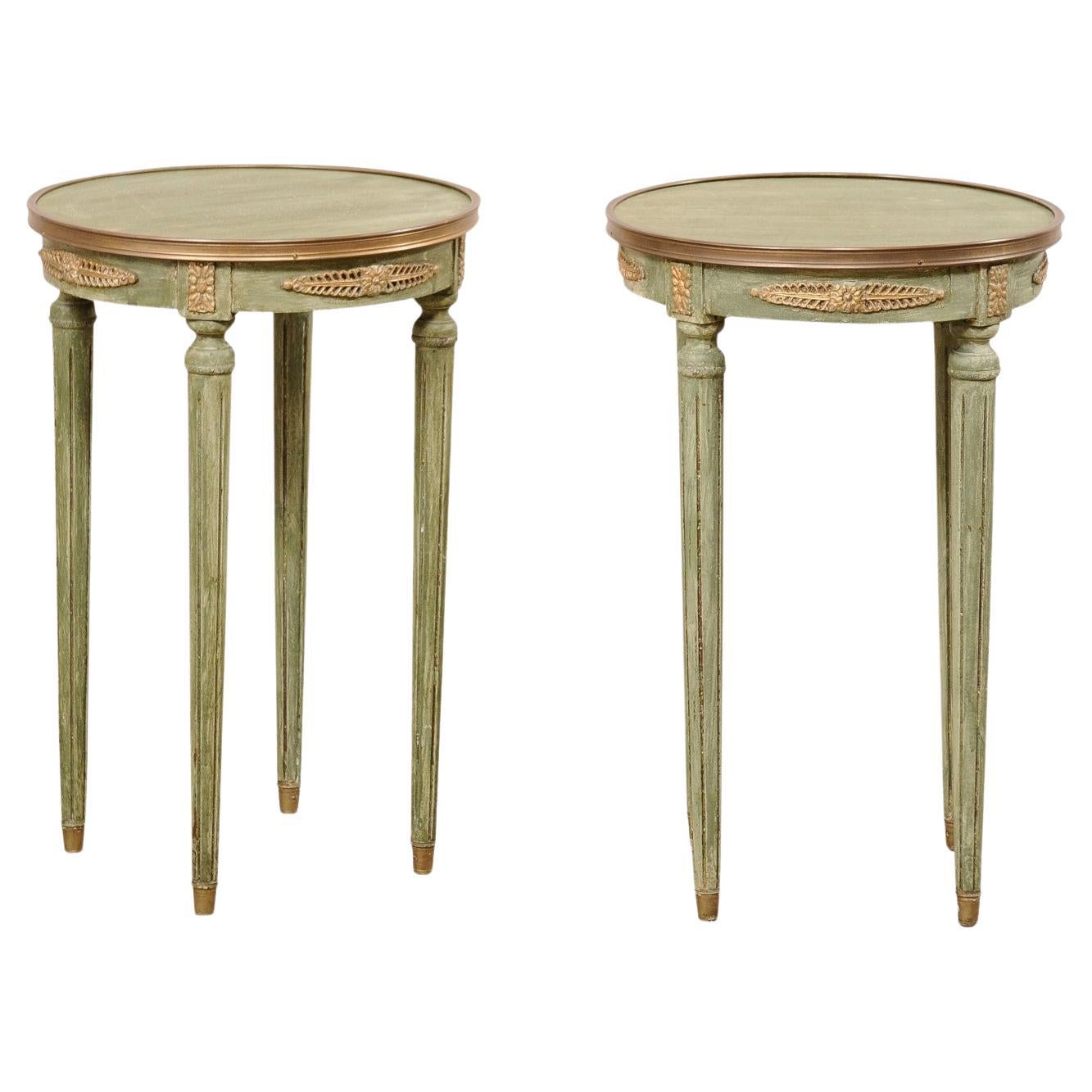 Pair French Empire Style Petite Round End Tables, Early 20th C.