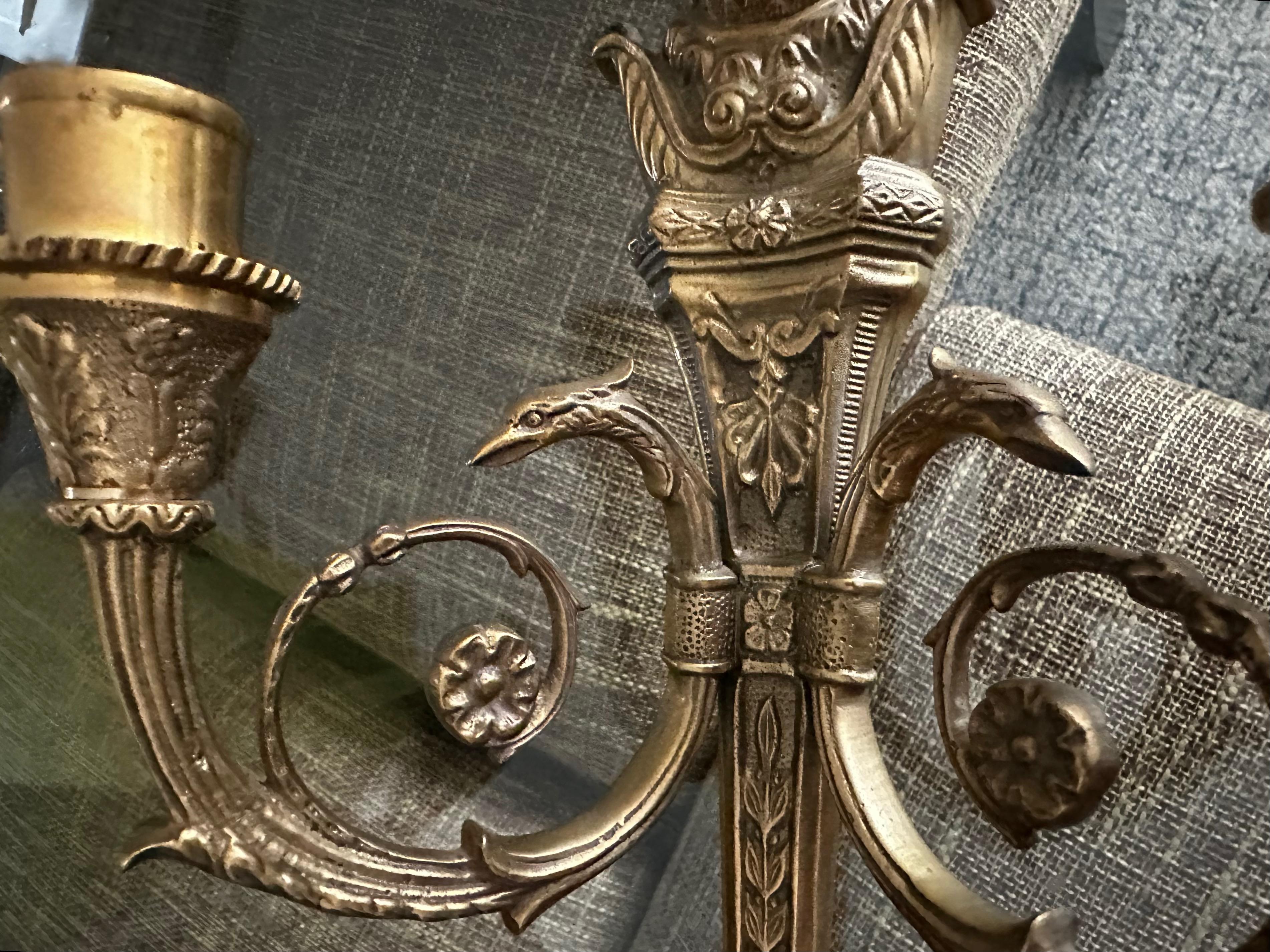 Pair French Empire Style Swan Candle Wall Sconces 4