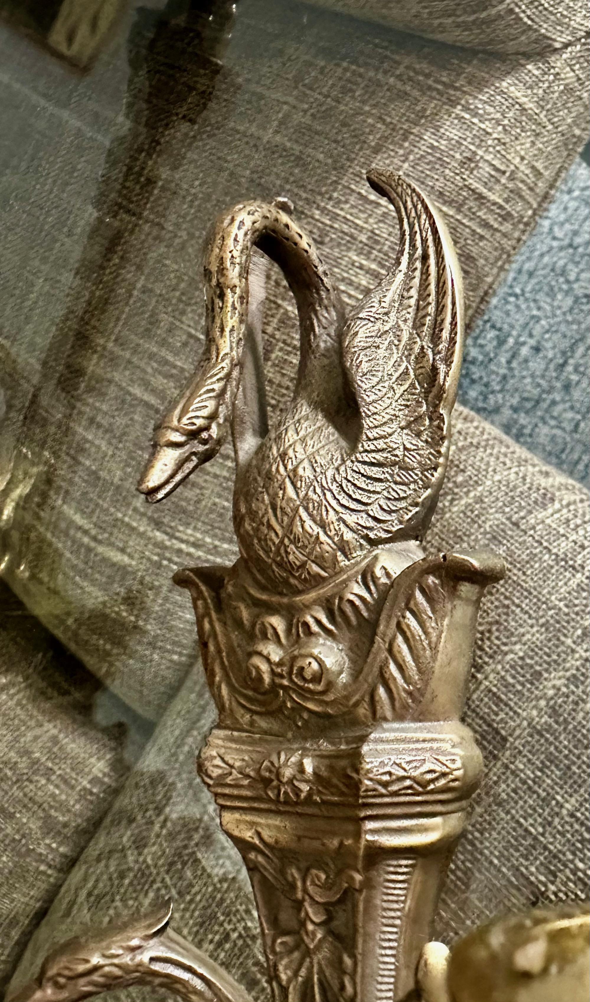 Pair French Empire Style Swan Candle Wall Sconces 7
