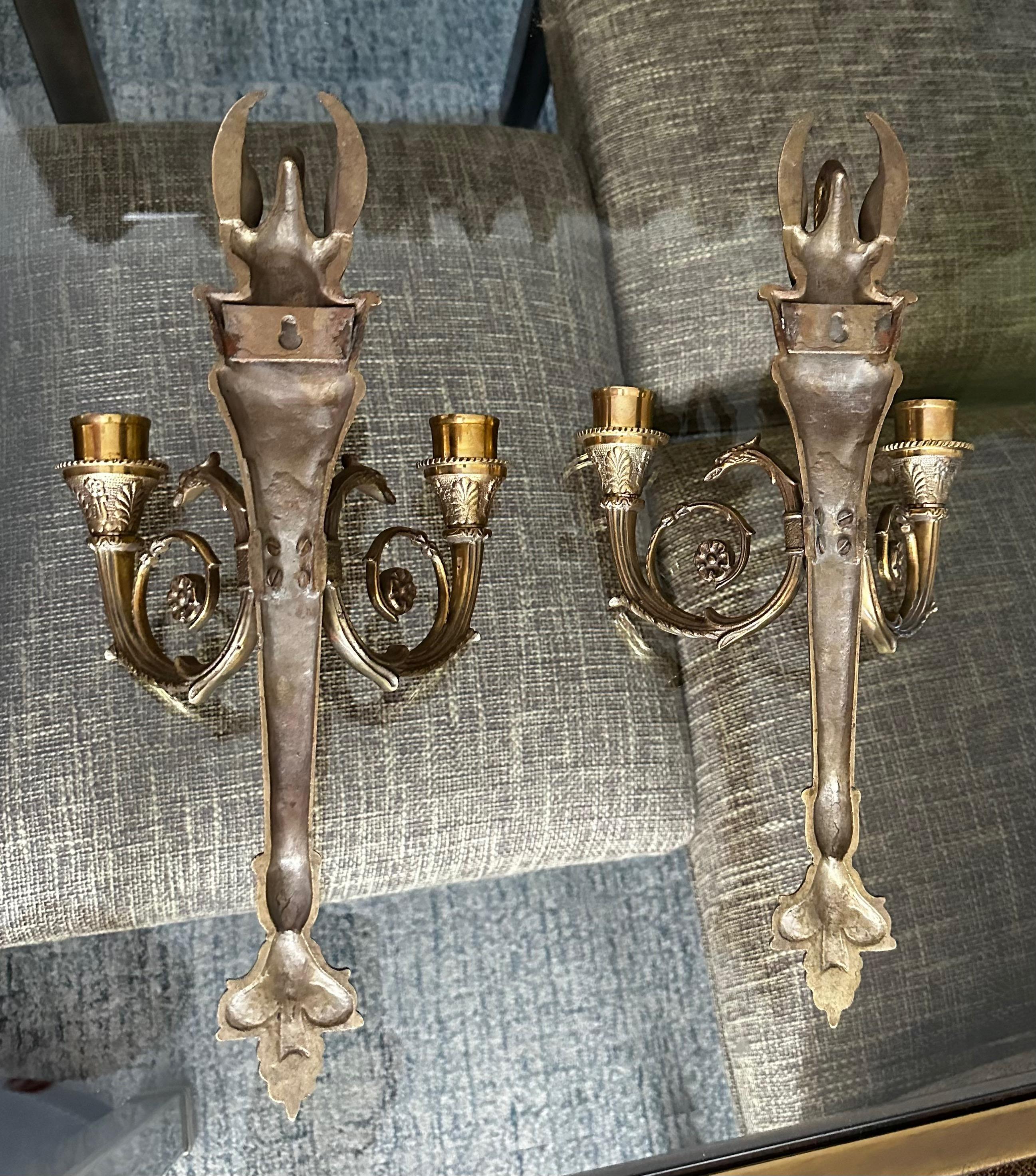 Pair French Empire Style Swan Candle Wall Sconces 14