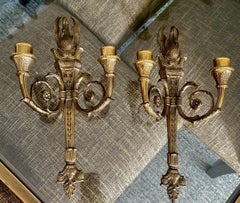 Pair French Empire Style Swan Candle Wall Sconces