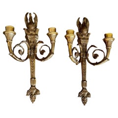 Pair French Empire Style Swan Candle Wall Sconces
