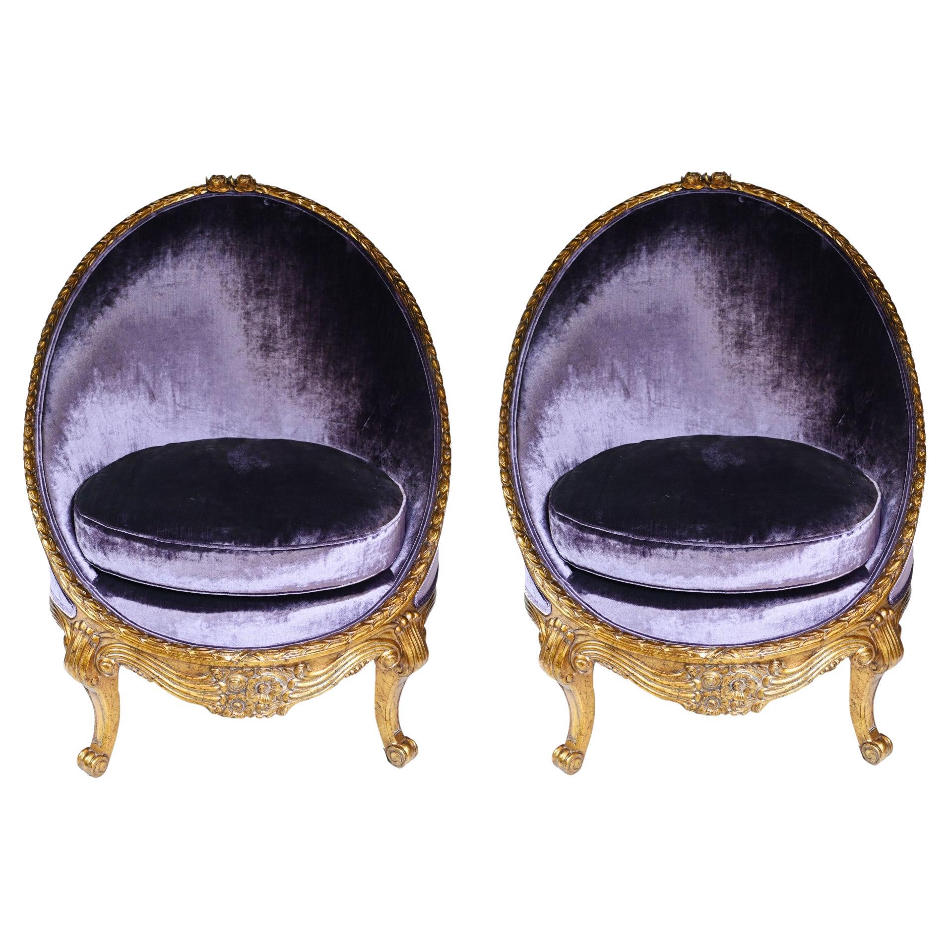 Pair French Empire Tub Chairs Arm Chair Fauteil Gilt Frame